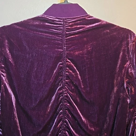 Rebecca Minkoff Kaya Velvet Ruched Sleeved Back Zip Rayon Viscose Bomber Jacket - Picture 10 of 15